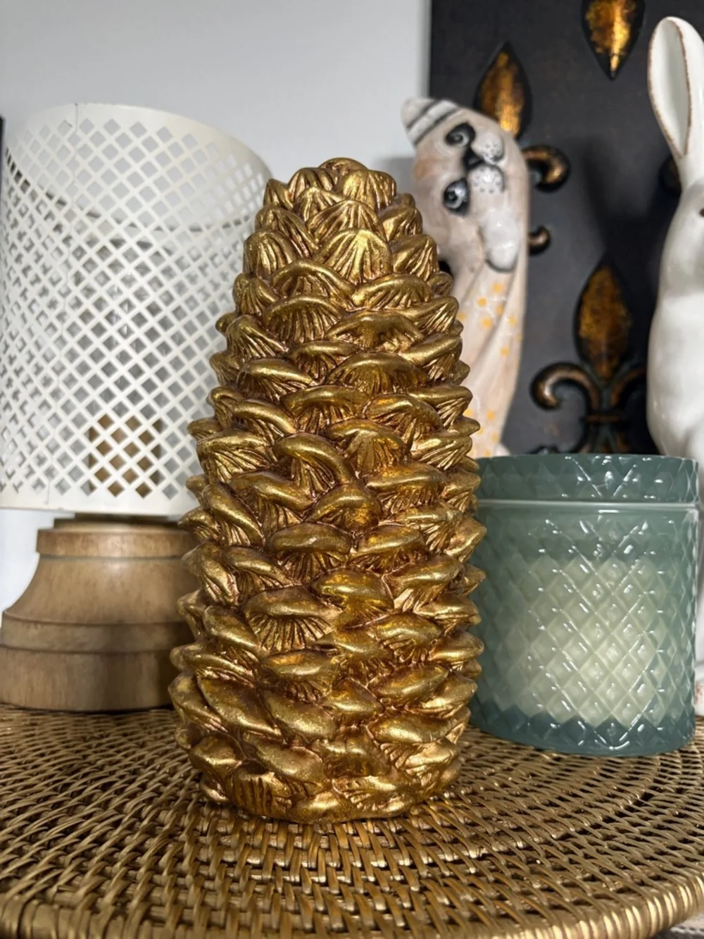 Pottery Barn Large Gold Pinecone Candleholder